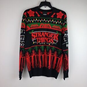 Netflix Stranger Things Mens M Black Red Ugly Christmas Holiday Knit Sweater
